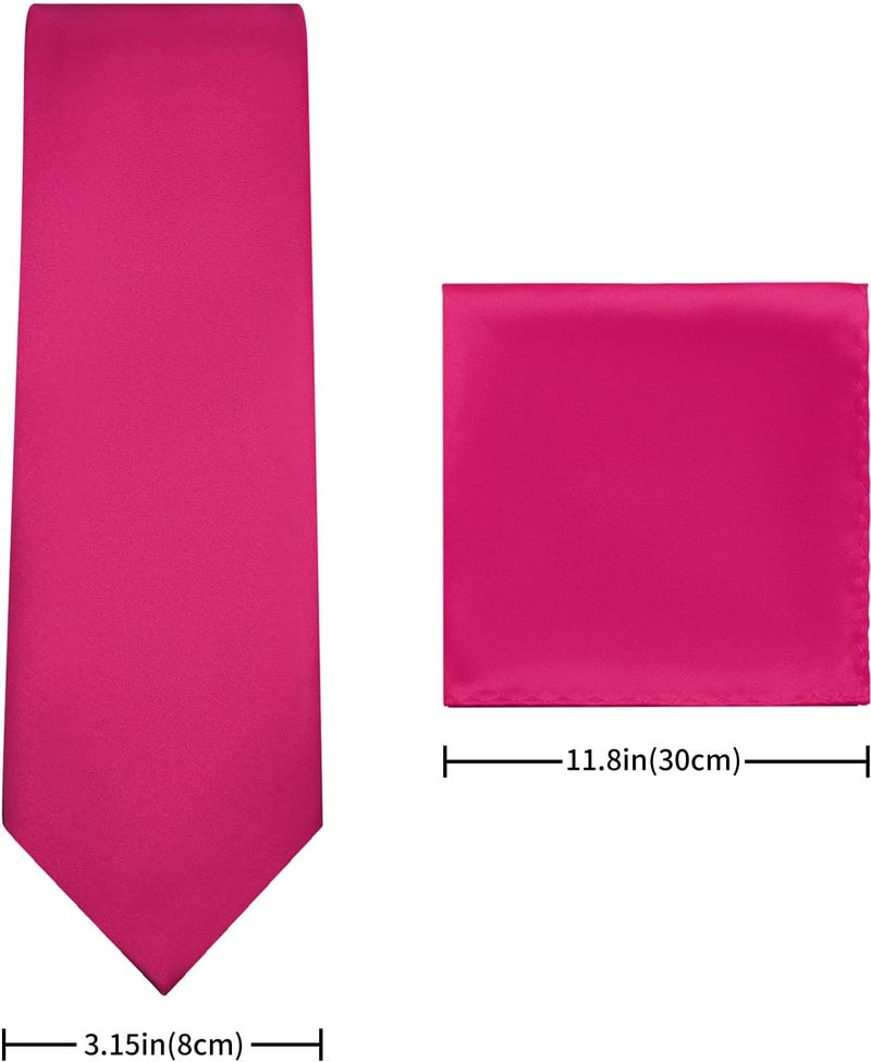 pensee Men's Tie Set Solid Pure Color 3.15" (8CM) Classic Formal Plain Necktie and Pocket Square Set For Men - Image 3